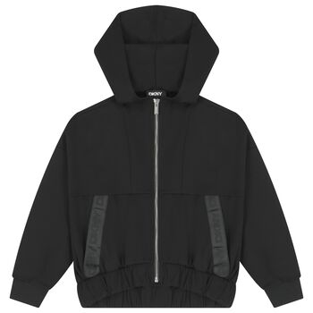 توب بنات هودى بسحاب بالشعار باللون الاسود 