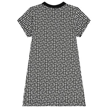 Girl Black & White Monogram Logo Dress