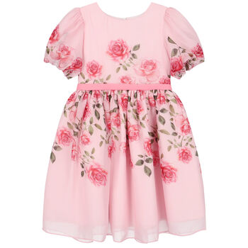 Girls Pink Floral Chiffon Dress