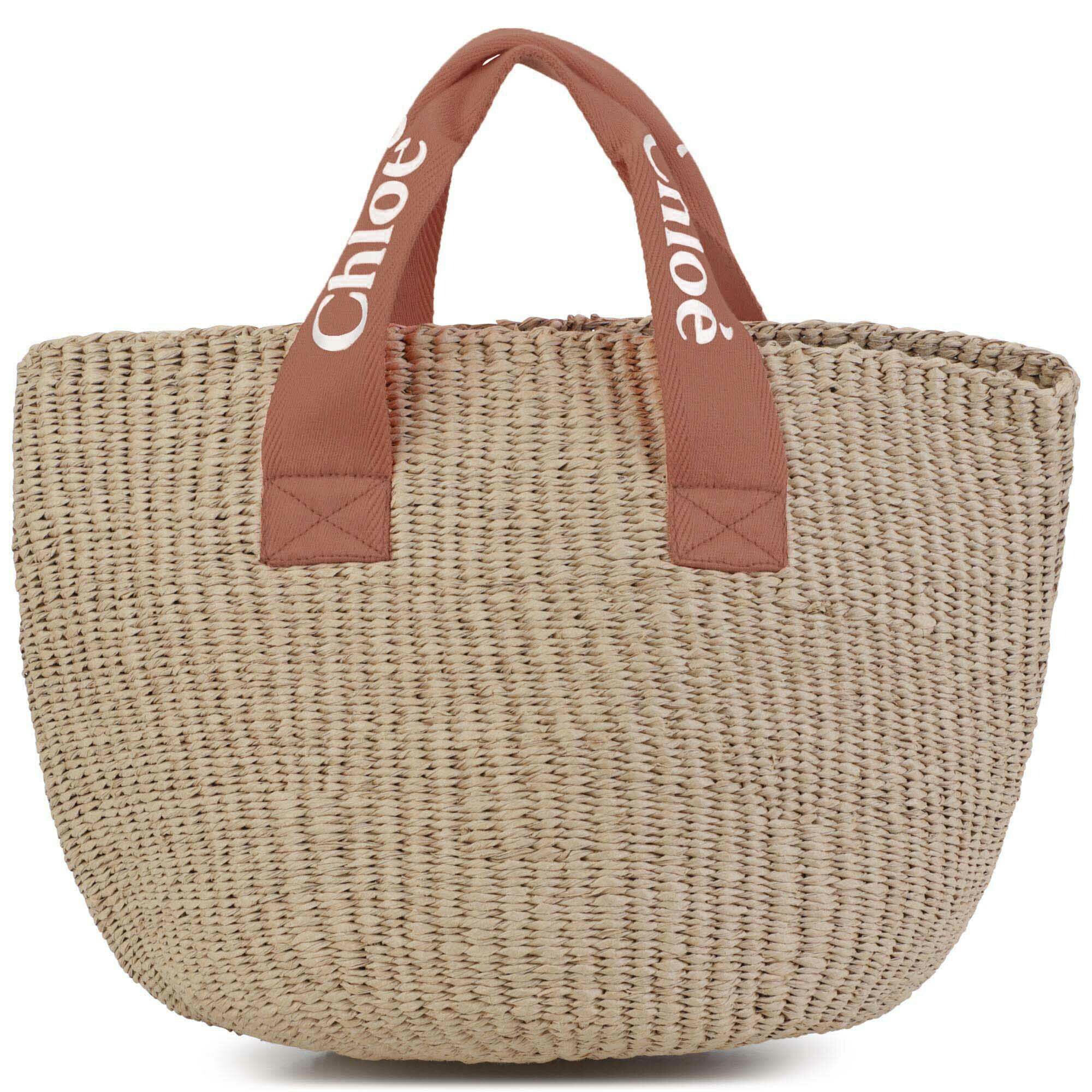 CHLOE Girls Beige Logo Straw Handbag Junior Couture UAE