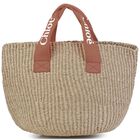 Girls Beige Logo Straw Handbag, 1, hi-res