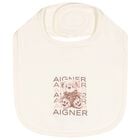 Ivory Teddy Bear Logo Baby Bib, 1, hi-res
