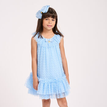 Girls Blue Hearts Tulle Dress