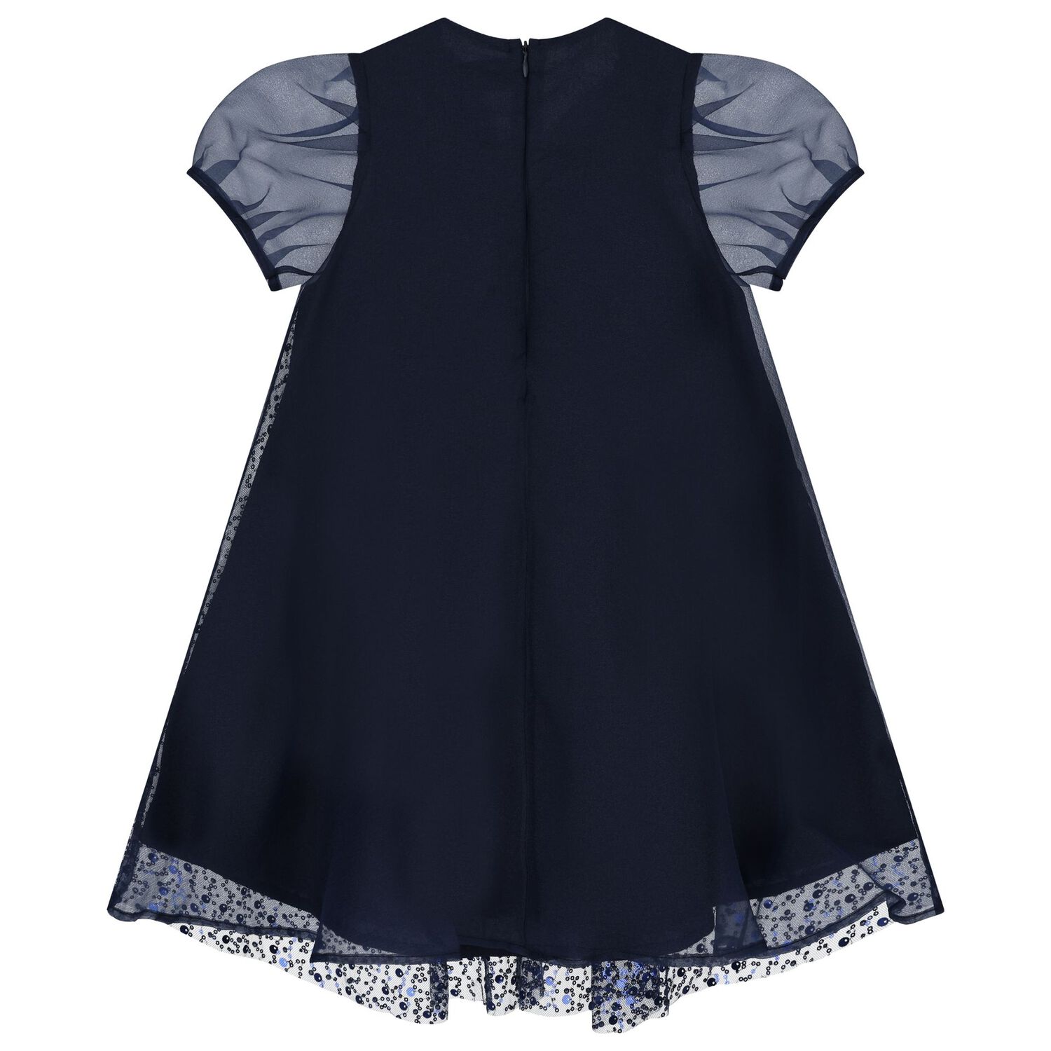 Girls Navy Blue Chiffon & Tulle Sequin Dress, 1, hi-res image number null