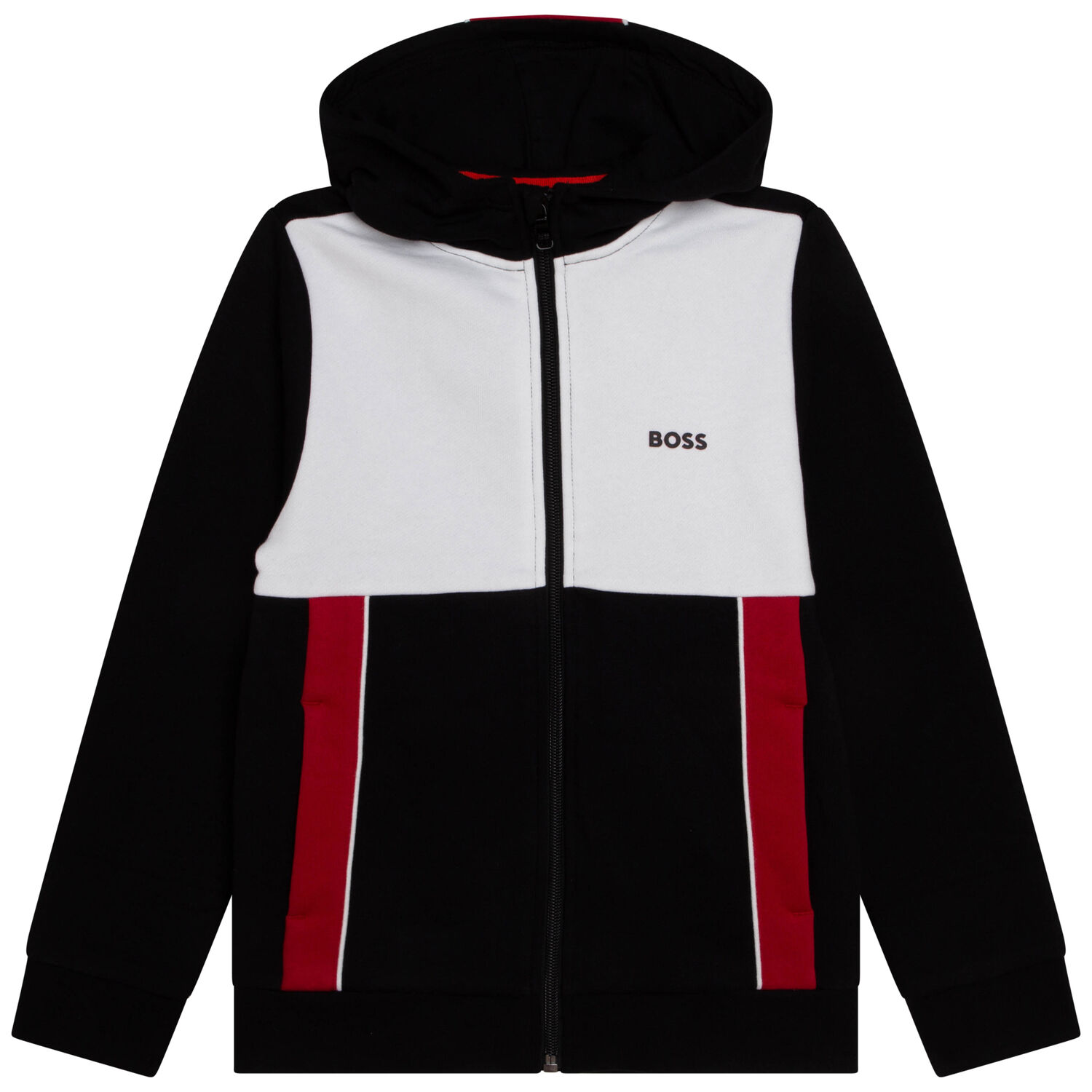 Boys Black & White Logo Zip Up Top, 1, hi-res