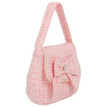 Girls Pink Bow Tweed Handbag