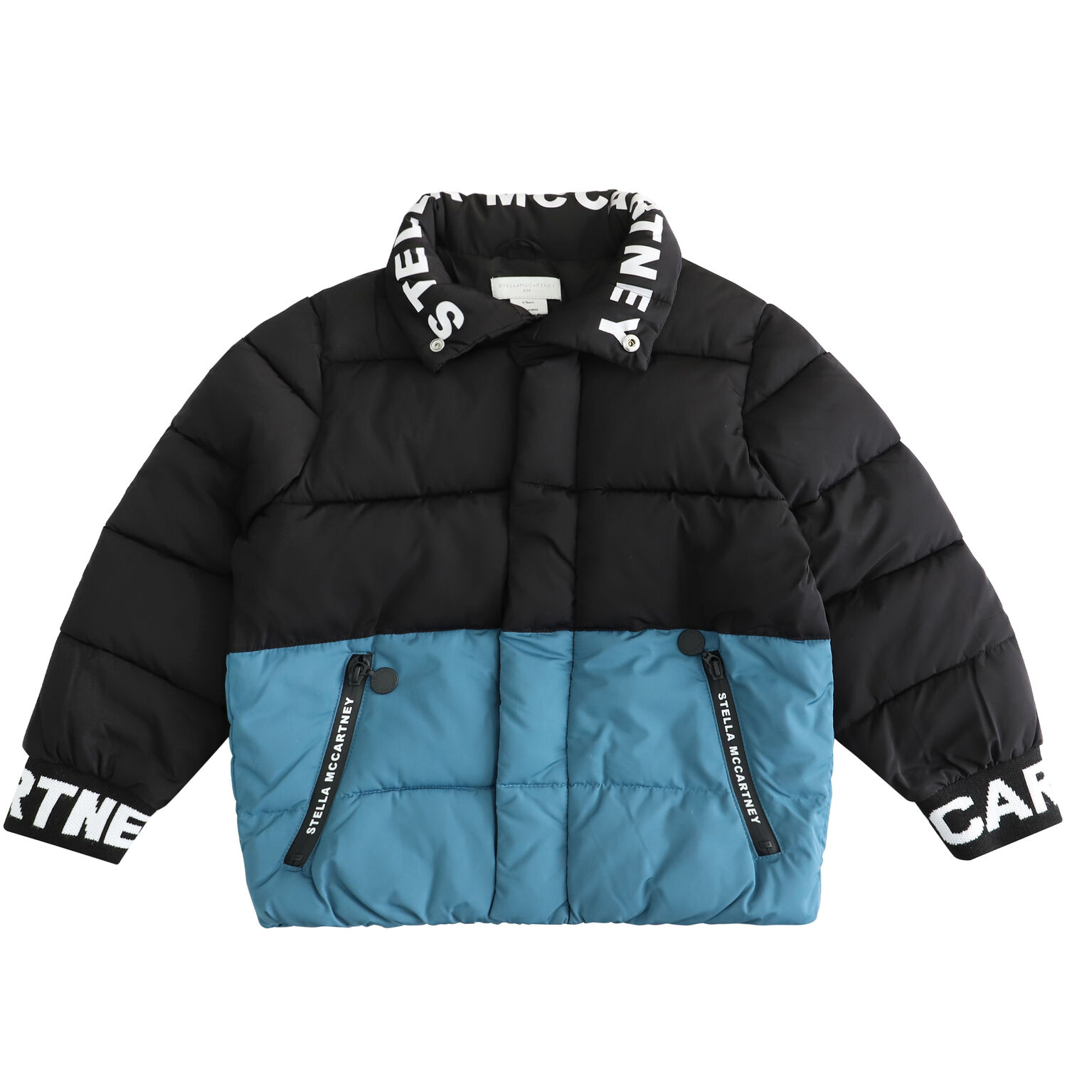 Boys Black & Blue Logo Puffer Jacket, 1, hi-res