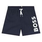 Younger Boys Navy Blue Logo Swim Shorts, 3, hi-res