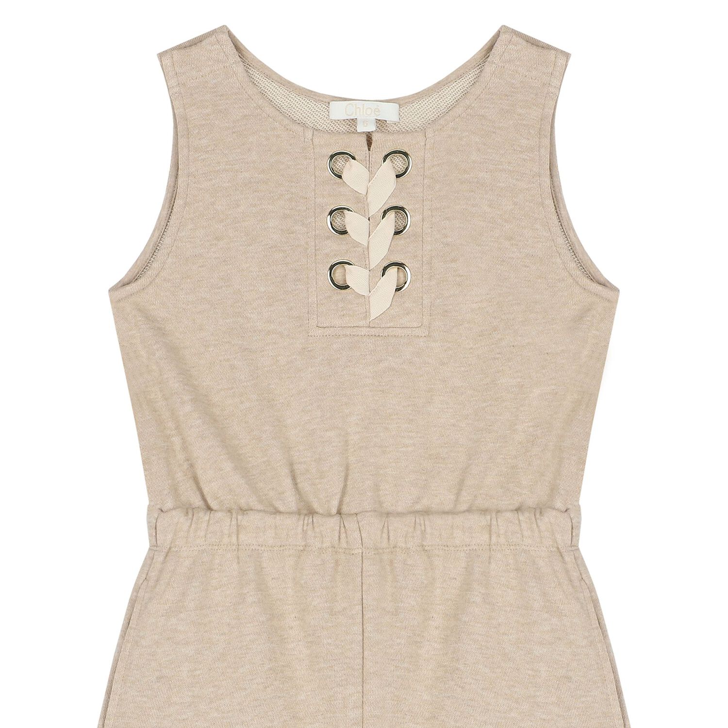 Girls Beige Ribbon Playsuit, 1, hi-res image number null