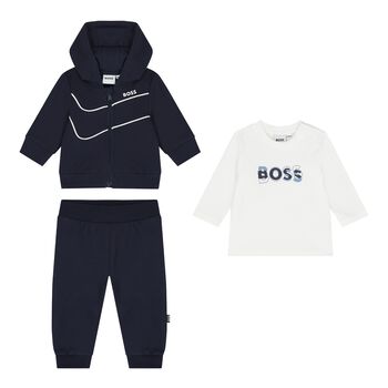 Baby Boys Navy Blue & White Logo Tracksuit Gift Set