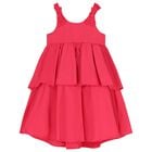 Girls Pink Bow Tiered Dress, 2, hi-res
