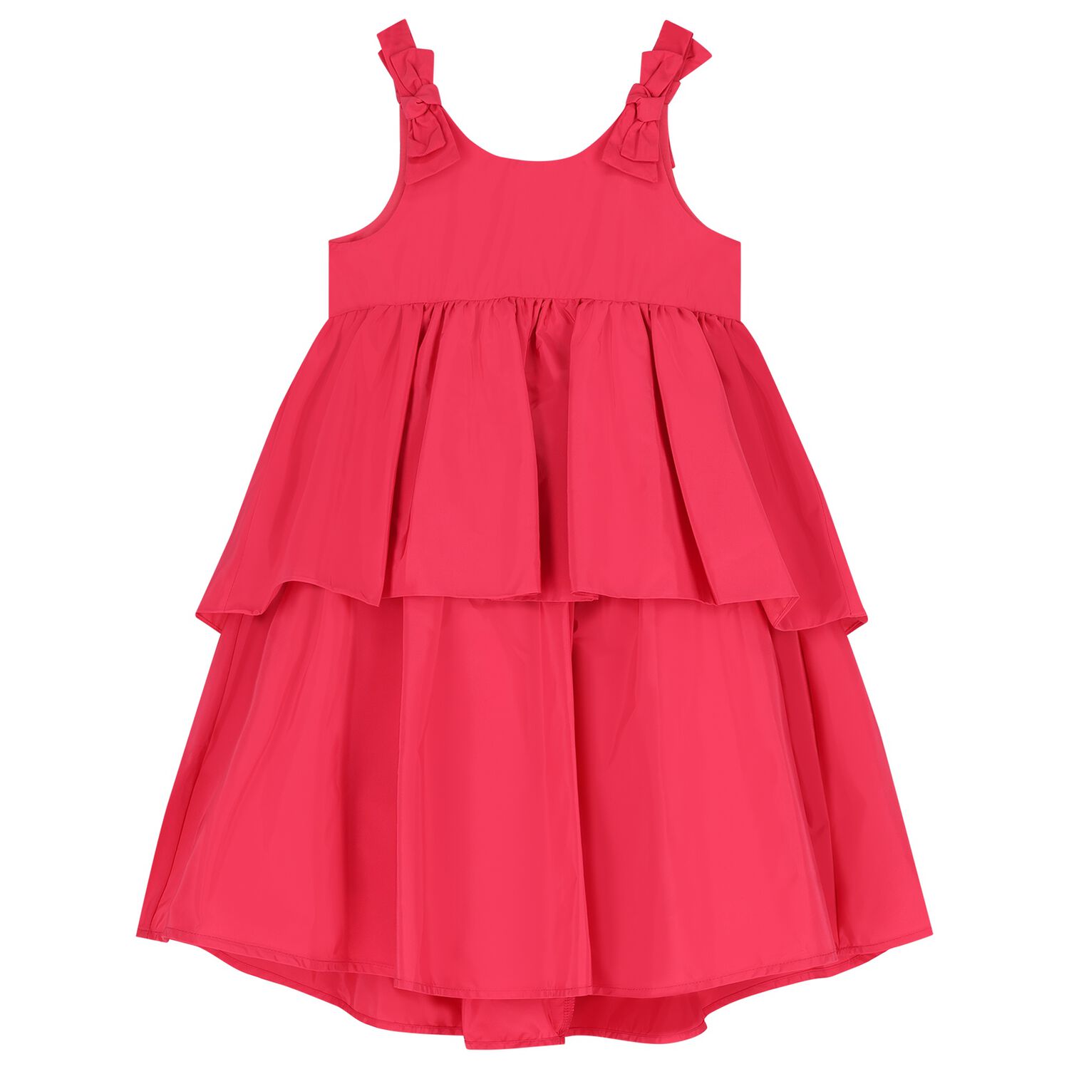 Girls Pink Bow Tiered Dress, 2, hi-res