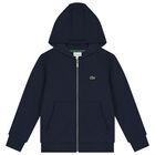 Boys Navy Blue Logo Hooded Zip Up Top, 1, hi-res