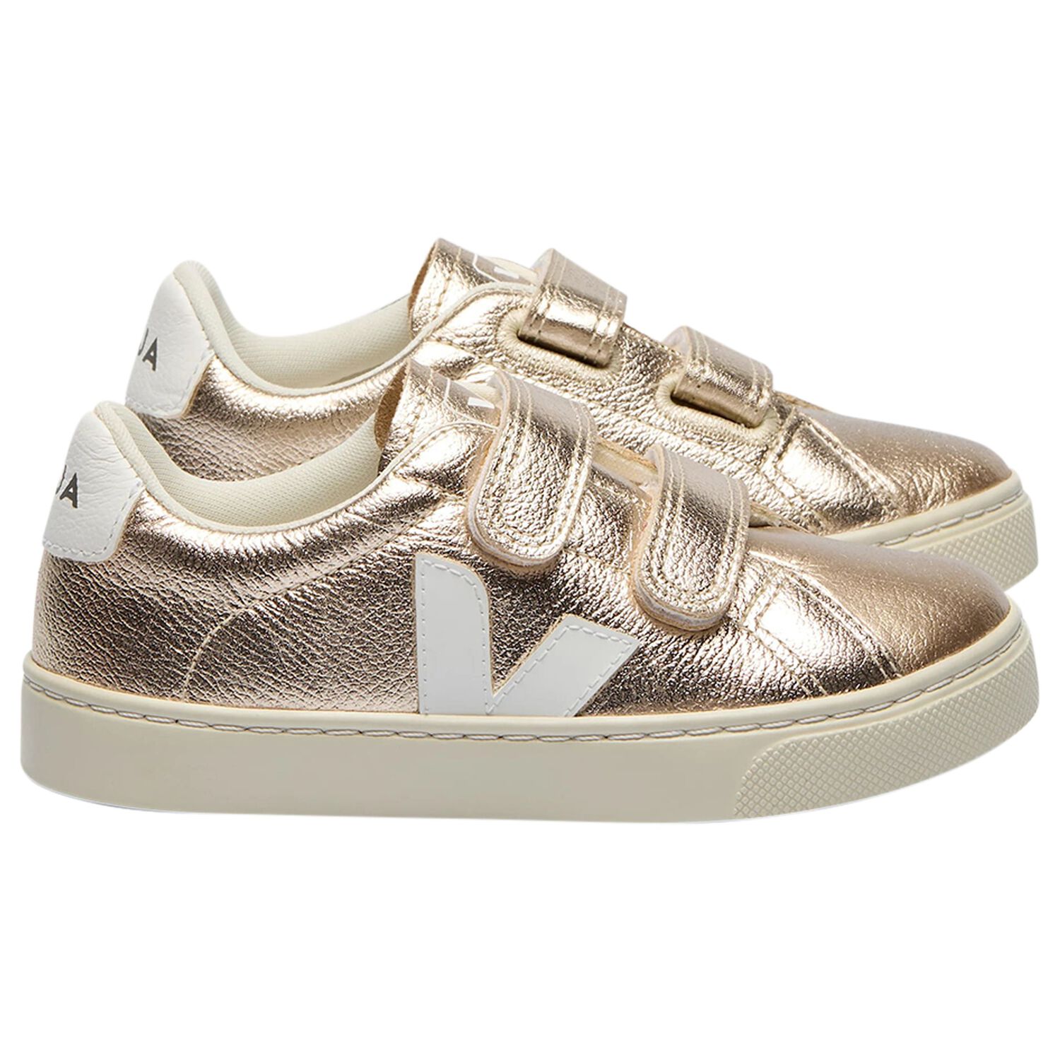 Gold & White Leather Trainers , 1, hi-res