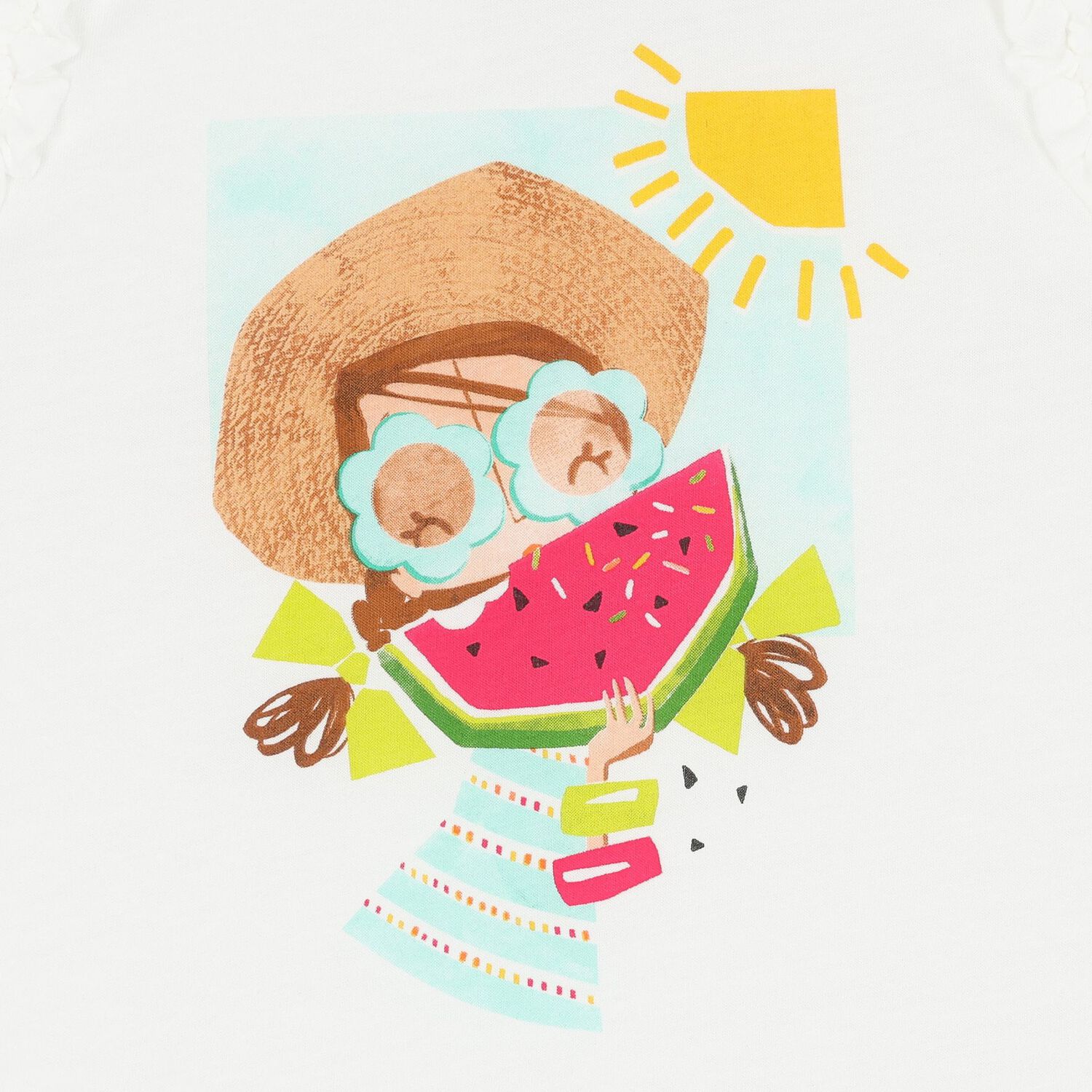 Girls White Cotton Graphic Print Top, 1, hi-res image number null