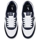 Boys White & Navy Blue Logo Trainers, 1, hi-res
