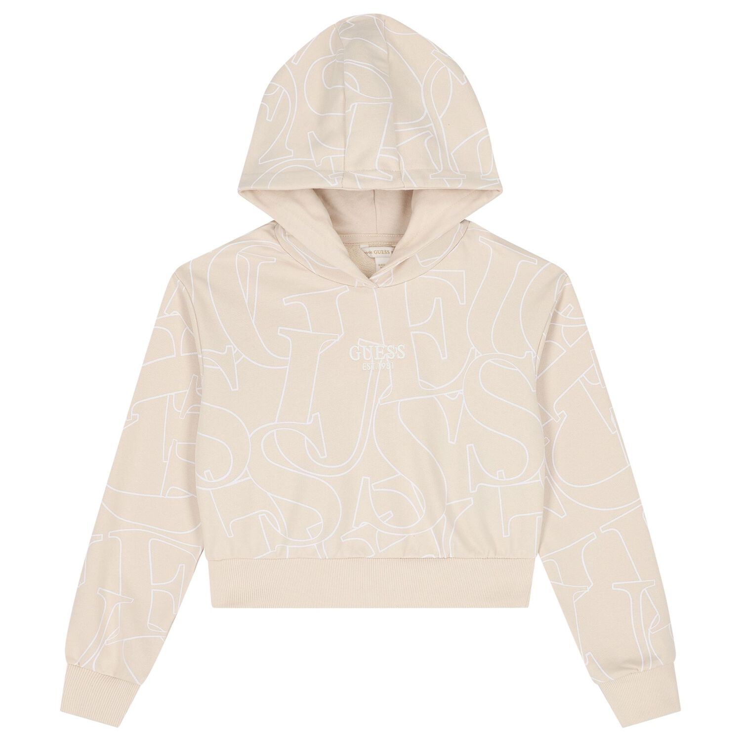 Girls Beige Logo Hooded Top, 3, hi-res