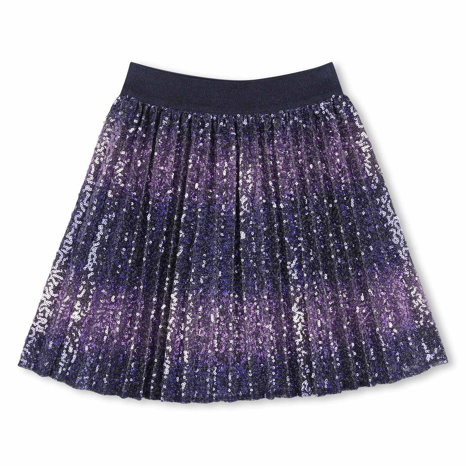 Girls Navy Blue Embellished Pleated Skirt, 1, hi-res