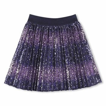 Girls Navy Blue Embellished Pleated Skirt