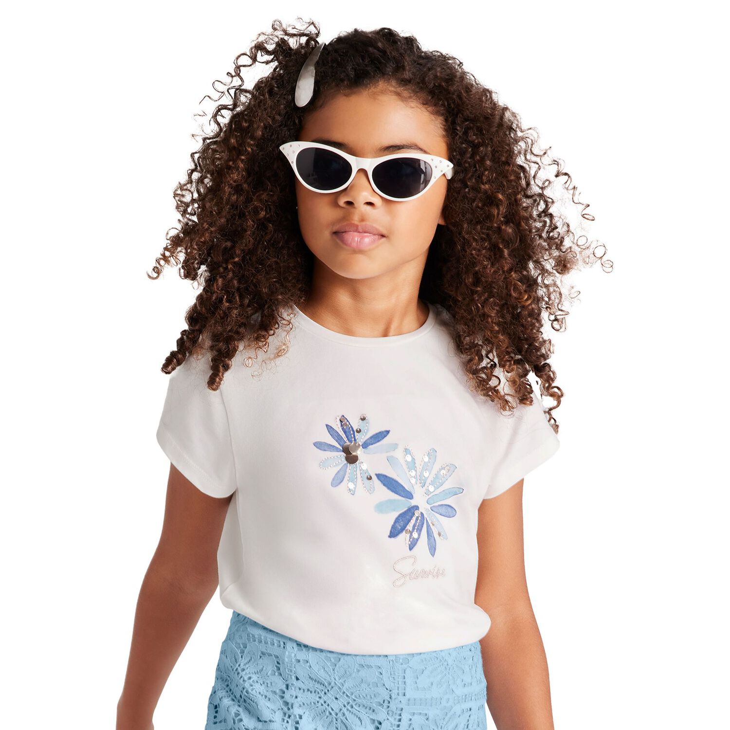 Girls Ivory Flower T-Shirt, 1, hi-res
