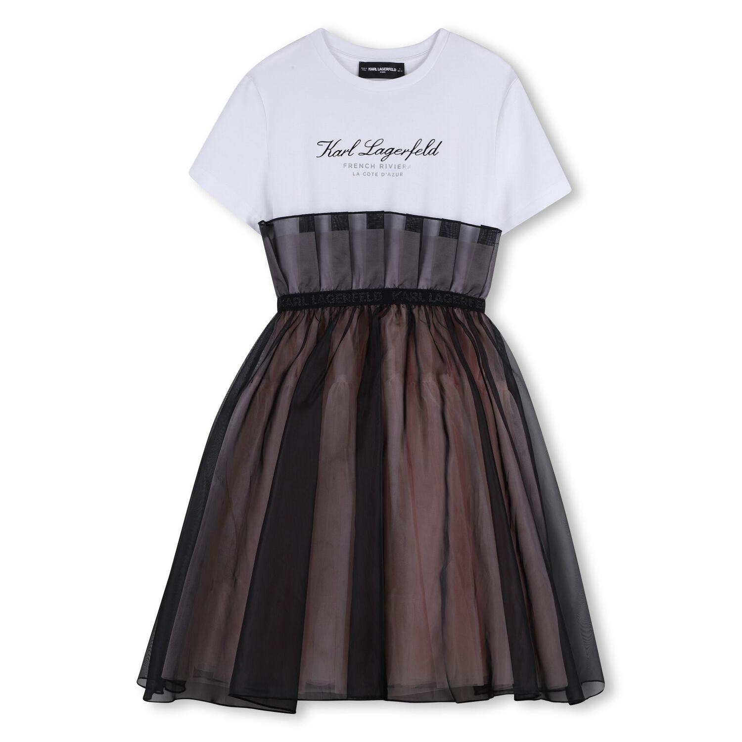 Girls White & Black Organza Dress, 1, hi-res