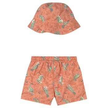 Younger Boys Orange Swim Shorts & Reversible Hat Set