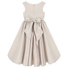Girls Beige Crystal Waist & Satin Dress , 1, hi-res