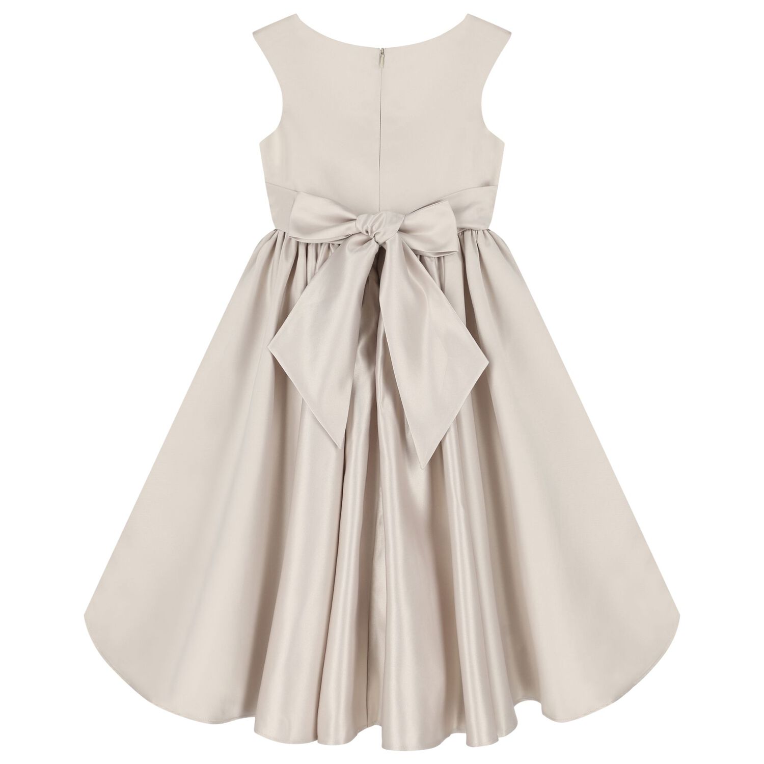Girls Beige Crystal Waist & Satin Dress , 1, hi-res