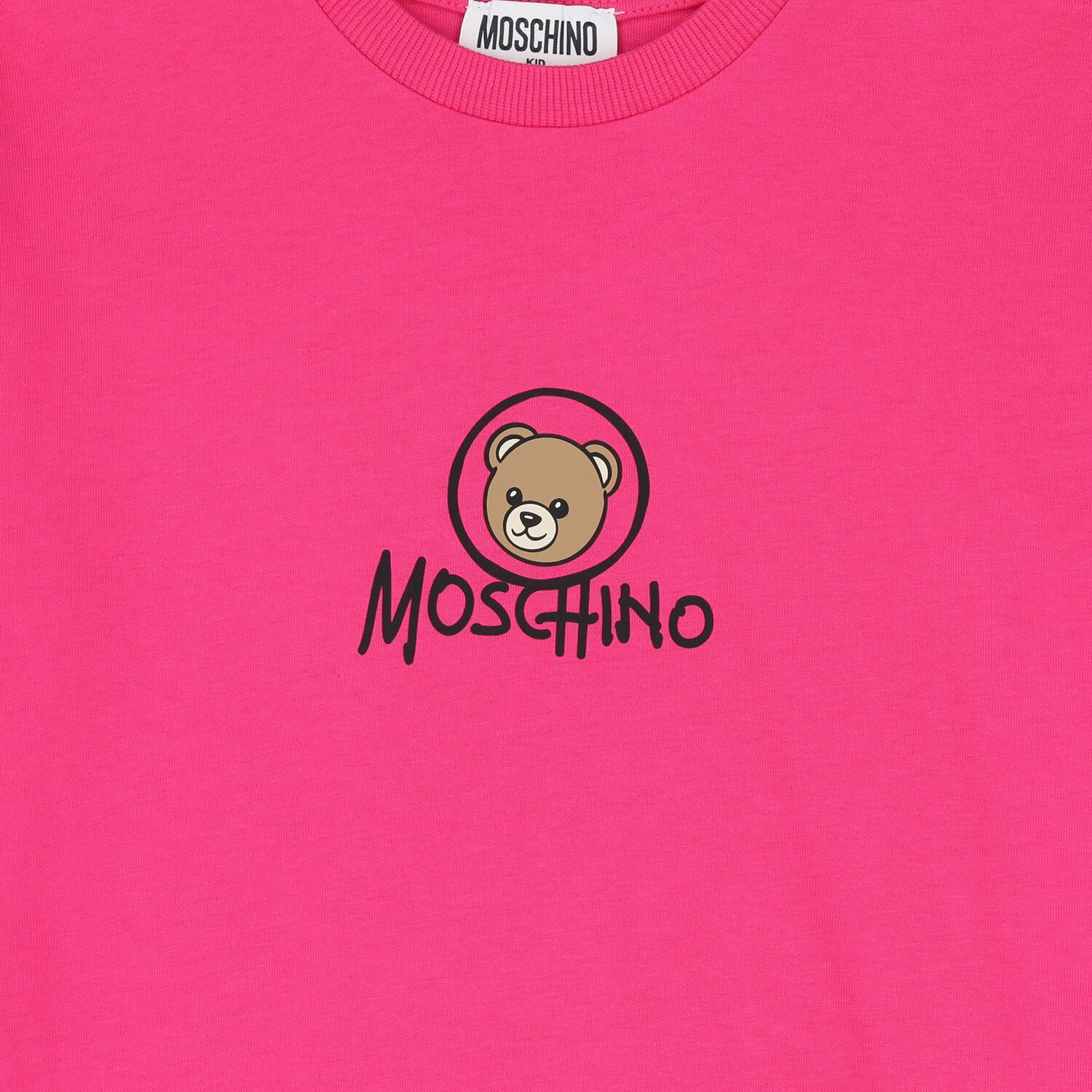Girls Pink Teddy Bear Logo Long Sleeve Top, 5, hi-res