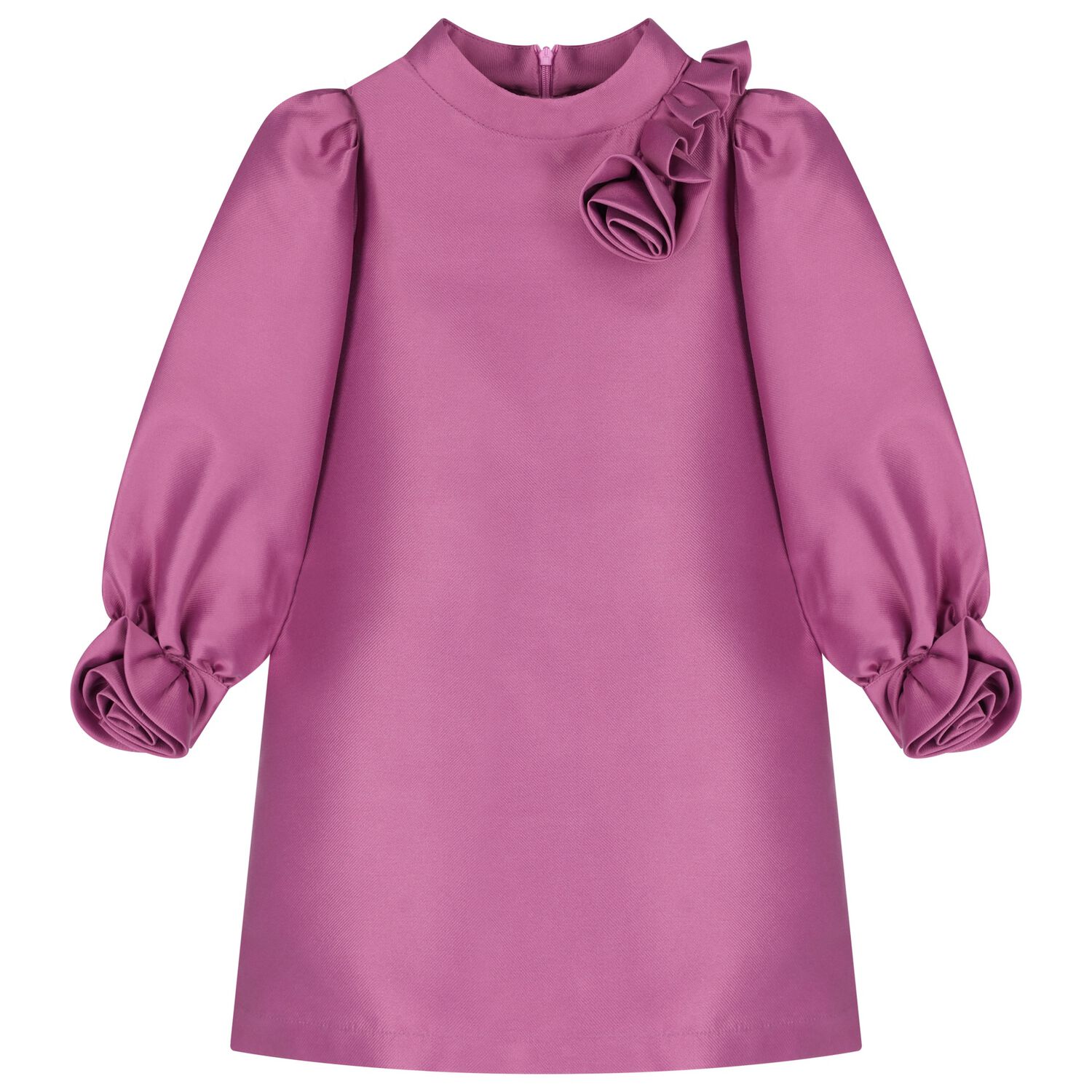 Girls Pink Flowers Satin Dress, 1, hi-res