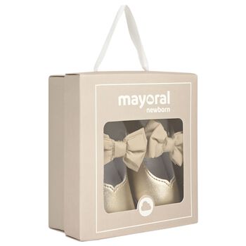 حذاء ما قبل المشي بفيونكه للبنات باللون الذهبي 