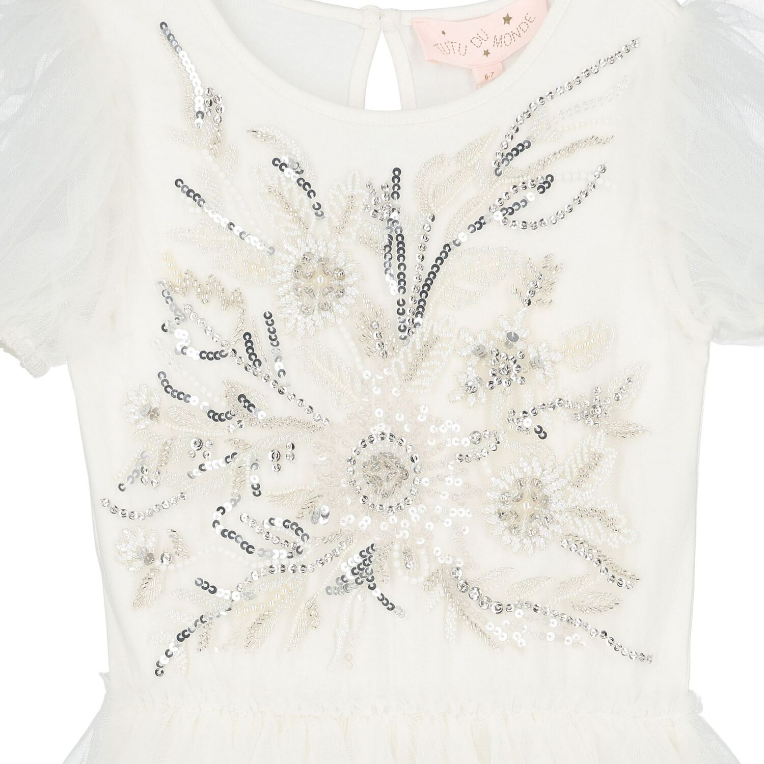 Girls White Embellished Tulle Dress, 1, hi-res image number null