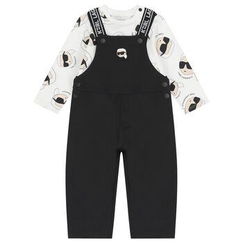 Baby Boys Black & White Ikonik Dungaree Set