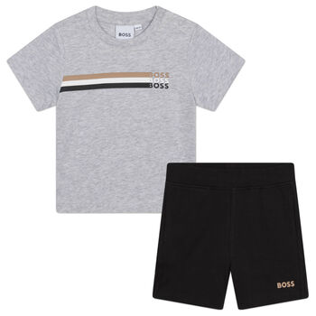 Younger Boys Grey & Black Shorts Set