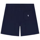 Boys Navy Blue Logo Shorts, 1, hi-res