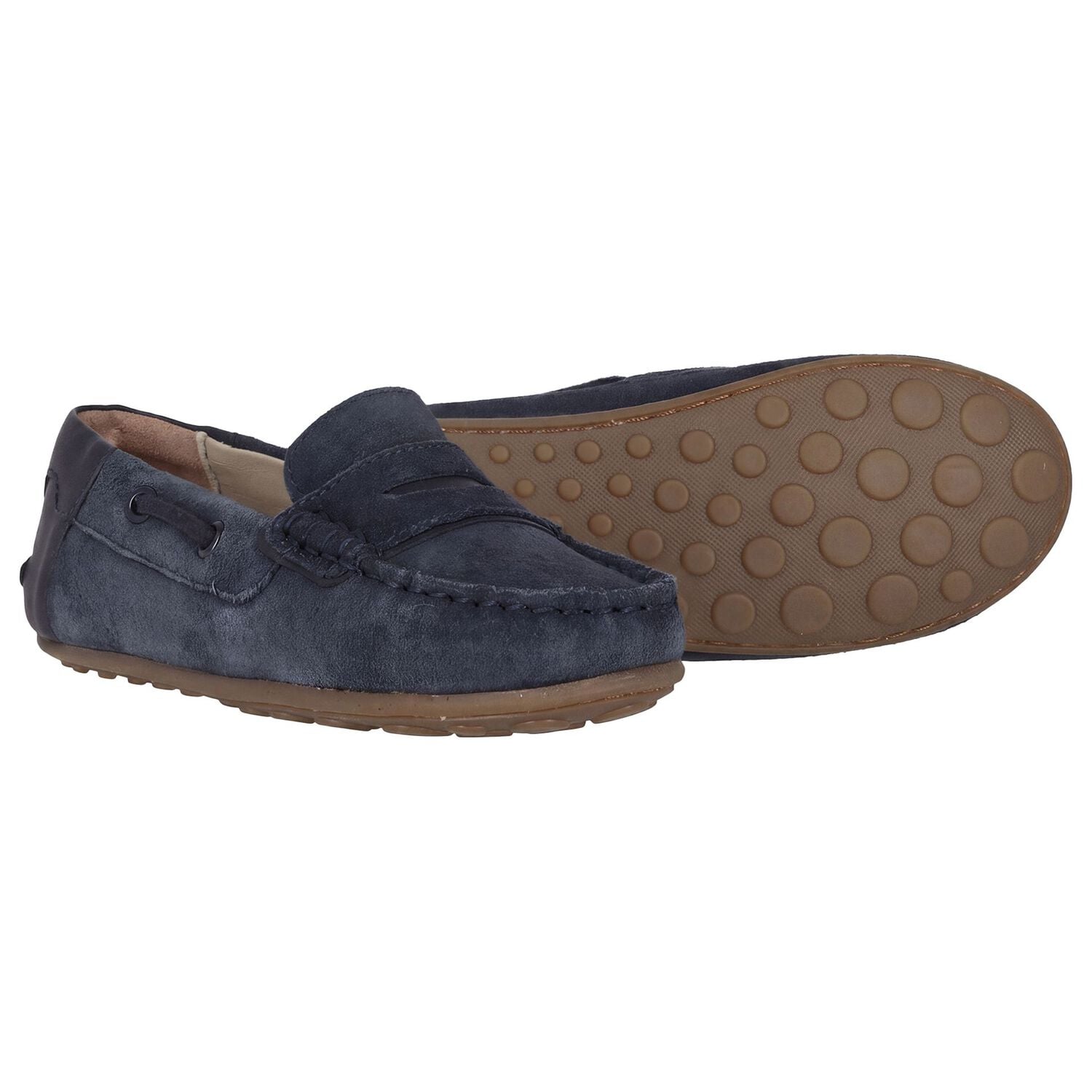 Boys Navy Blue Suede Leather Moccasins , 2, hi-res