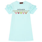 Girls Aqua Logo Dress, 2, hi-res