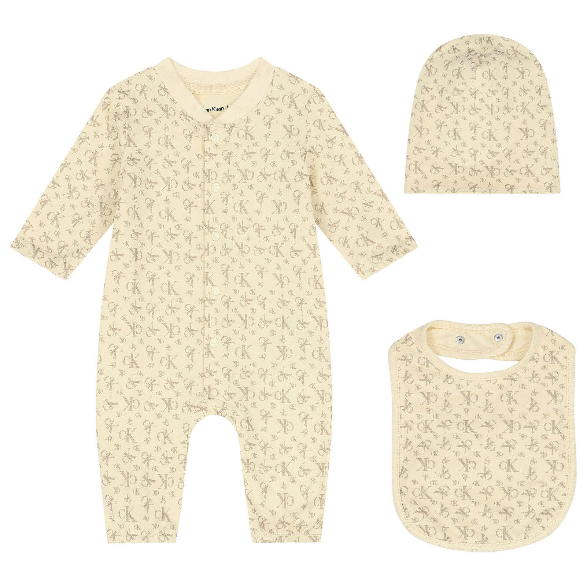 Calvin Klein Baby Girls Beige Gold Logo Romper Gift Set Junior Couture UAE