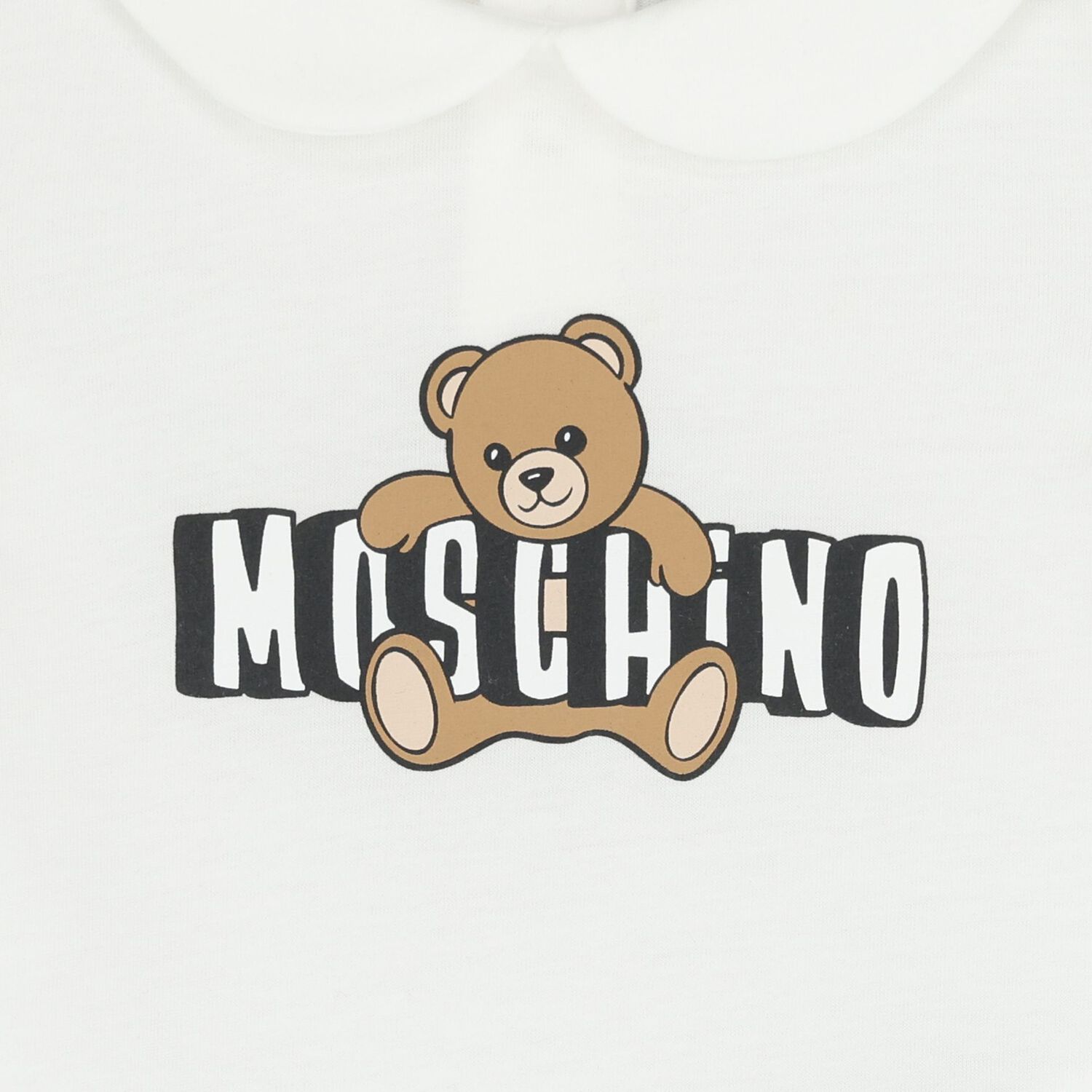 White Teddy Bear Logo Baby Romper, 1, hi-res