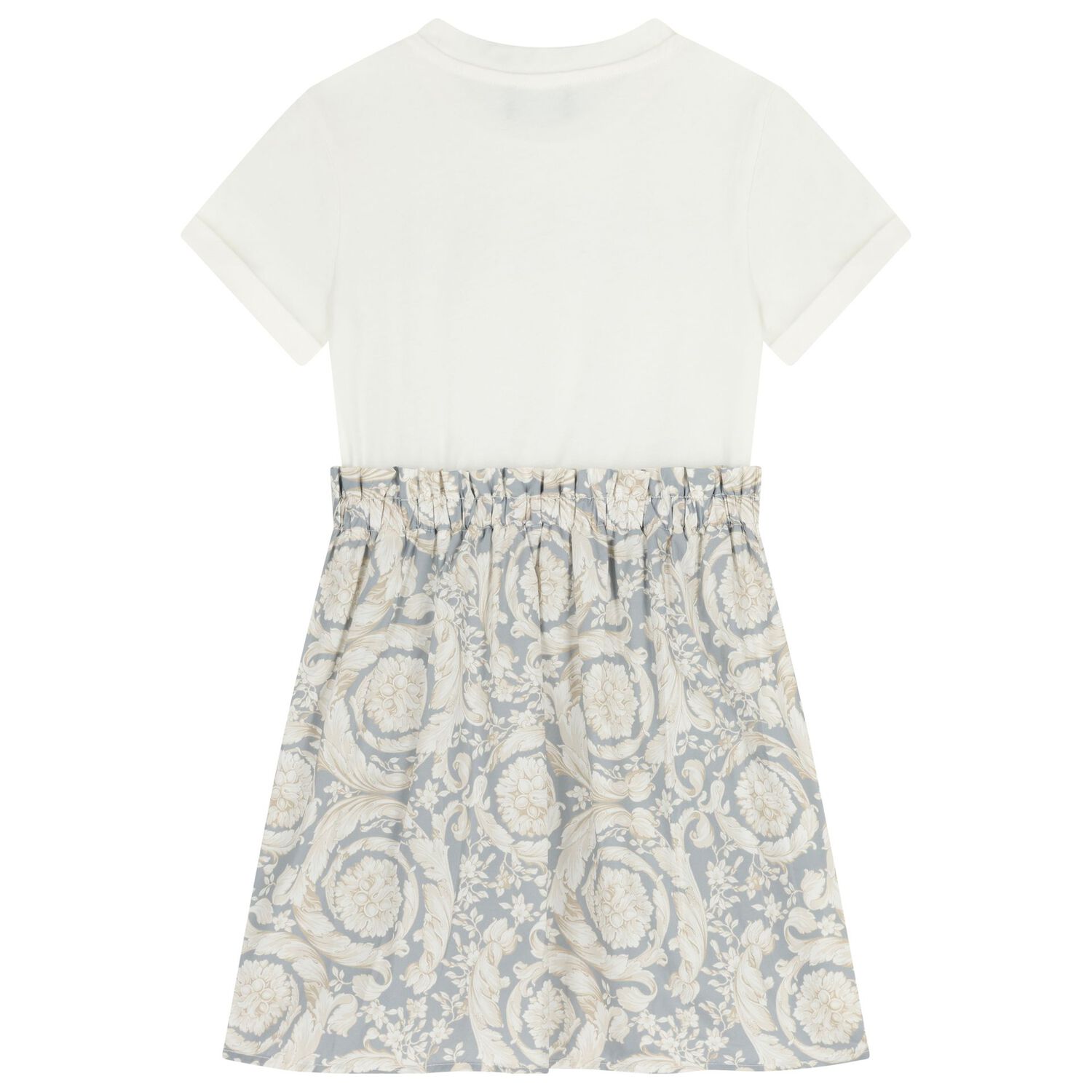 Girls White & Grey Logo Barocco Dress, 1, hi-res