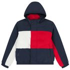 Boys Navy Blue, White & Red Logo Puffer Jacket, 1, hi-res