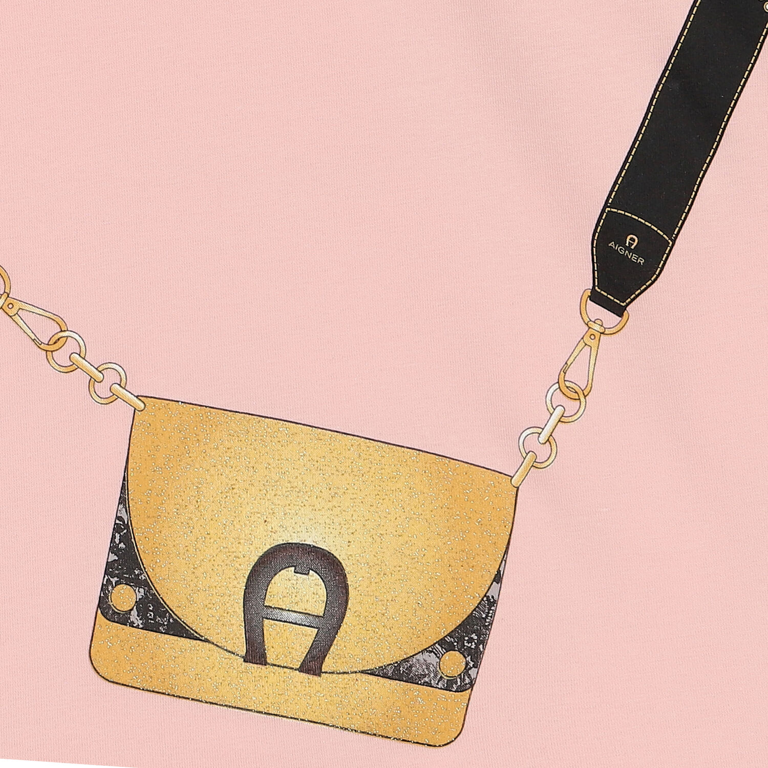 تيشيرت بشعار حقيبة باللون الوردي للبنات , 1, hi-res