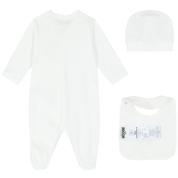 White Teddy Bear Logo Babygrow Set