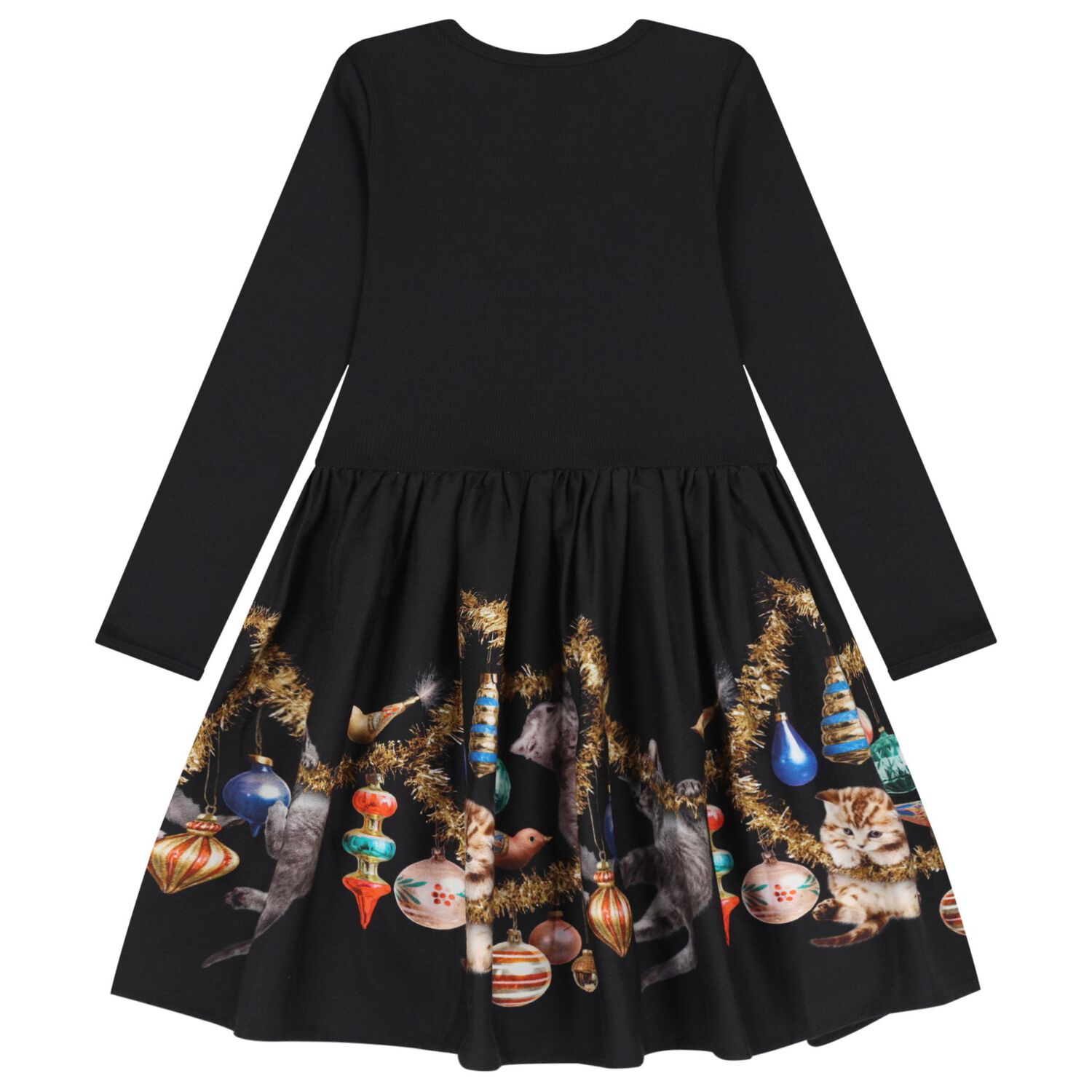 Girls Black Christmas Bauble Dress, 3, hi-res