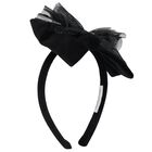 Girls Black Velvet Bow Headband, 1, hi-res