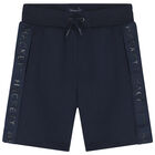 Boys Navy Blue Logo Shorts, 1, hi-res