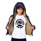 Boys Beige Logo Hooded Zip Up Top , 1, hi-res