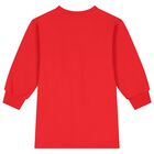 Girls Red Teddy Bear Logo Swearshirt Dress, 1, hi-res