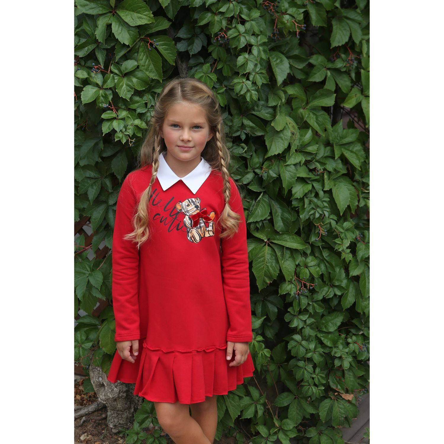 فستان بنات بشعار تيدي بير باللون الأحمر , 1, hi-res image number null