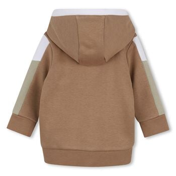 Younger Boys Beige Hooded Zip Up Top